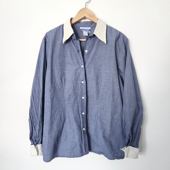 Y2K Pendleton Blue & White Waffle‎ Weave Button Down Shirt Women's Size 12 - Picture 4 of 13